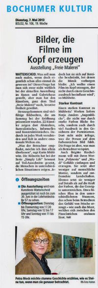 Bilder, die Filme im Kopf erzeugen. Ruhr-Nachrichten 07.05.2013