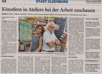 K&uuml;nstlern in Ateliers bei der Arbeit zuschauen. NWZ Nordwest-Zeitung, 07.09.2022 Nr.209, Seite 12